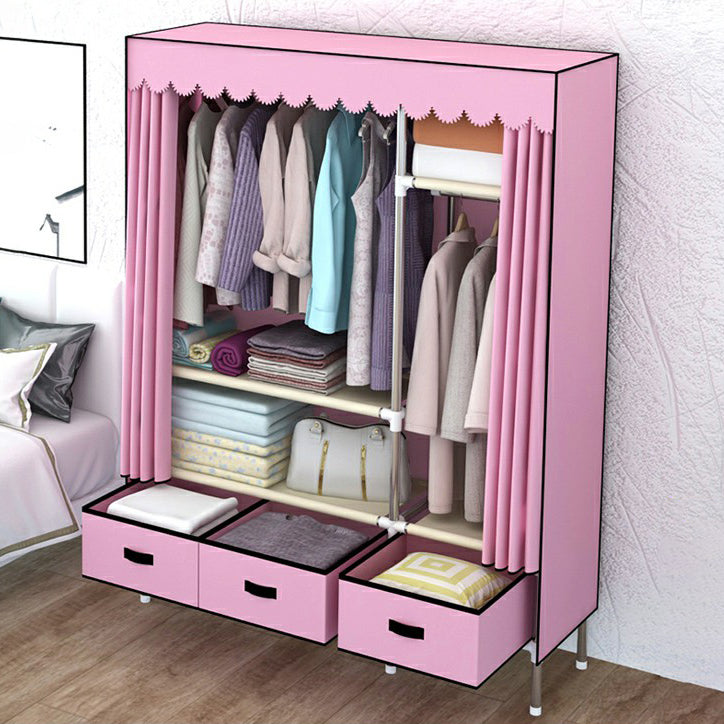 Hinged Wardrobe Closet Contemporary Wardrobe Armoire with Drawer 49"L x 18"W x 66"H Pink Clearhalo 'Armoires & Wardrobes' 'armoires_wardrobes' 'Bedroom Furniture' 'furn' 'furn_armoires_wardrobes' 'Furniture' 6380007