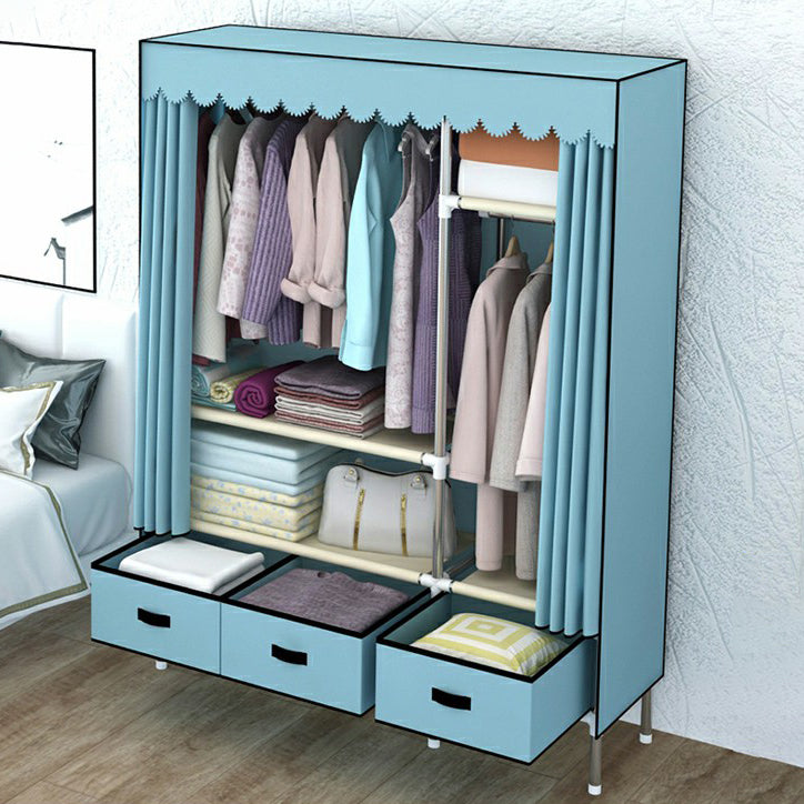 Hinged Wardrobe Closet Contemporary Wardrobe Armoire with Drawer 49"L x 18"W x 66"H Blue Clearhalo 'Armoires & Wardrobes' 'armoires_wardrobes' 'Bedroom Furniture' 'furn' 'furn_armoires_wardrobes' 'Furniture' 6380010