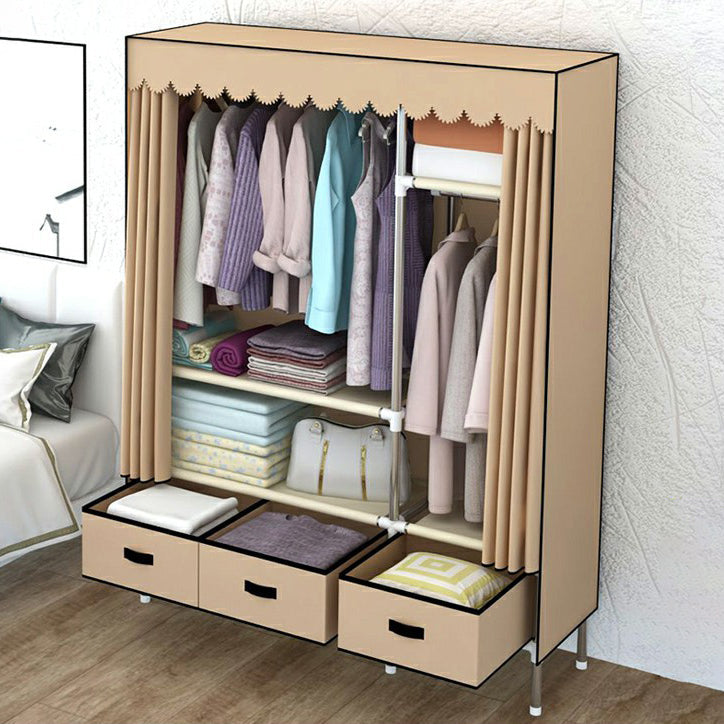 Hinged Wardrobe Closet Contemporary Wardrobe Armoire with Drawer 49"L x 18"W x 66"H Khaki Clearhalo 'Armoires & Wardrobes' 'armoires_wardrobes' 'Bedroom Furniture' 'furn' 'furn_armoires_wardrobes' 'Furniture' 6380011