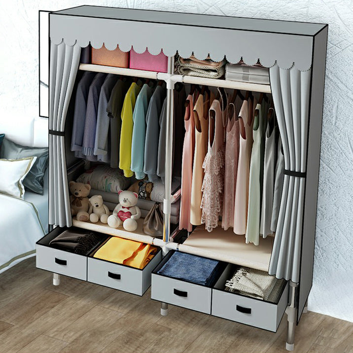 Hinged Wardrobe Closet Contemporary Wardrobe Armoire with Drawer 55"L x 18"W x 66"H Grey Clearhalo 'Armoires & Wardrobes' 'armoires_wardrobes' 'Bedroom Furniture' 'furn' 'furn_armoires_wardrobes' 'Furniture' 6380012
