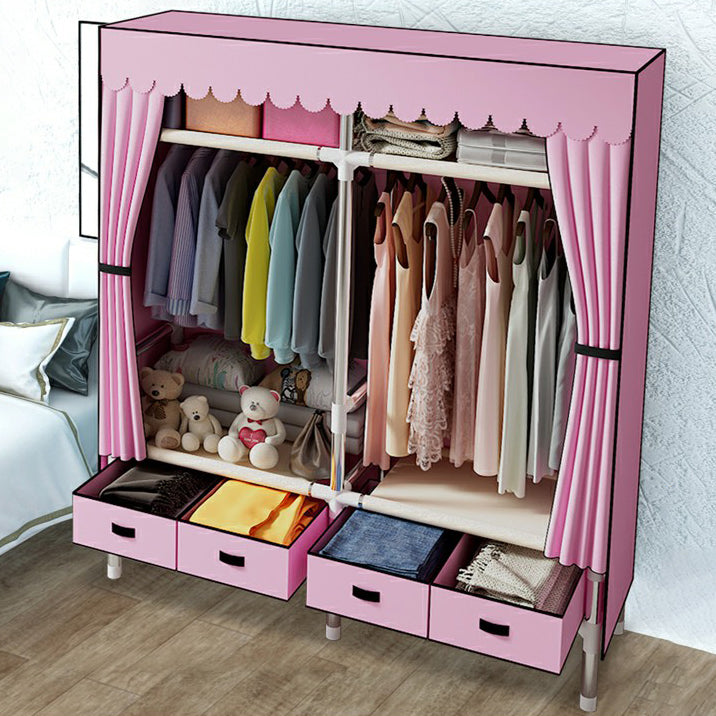 Hinged Wardrobe Closet Contemporary Wardrobe Armoire with Drawer 55"L x 18"W x 66"H Pink Clearhalo 'Armoires & Wardrobes' 'armoires_wardrobes' 'Bedroom Furniture' 'furn' 'furn_armoires_wardrobes' 'Furniture' 6380013