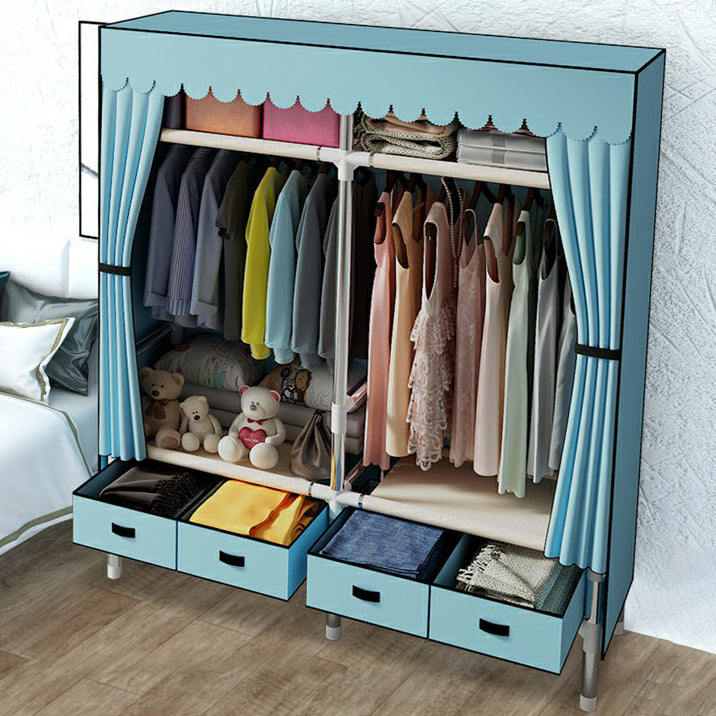 Hinged Wardrobe Closet Contemporary Wardrobe Armoire with Drawer 55"L x 18"W x 66"H Blue Clearhalo 'Armoires & Wardrobes' 'armoires_wardrobes' 'Bedroom Furniture' 'furn' 'furn_armoires_wardrobes' 'Furniture' 6380014