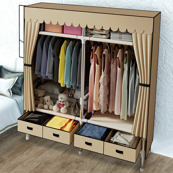 Hinged Wardrobe Closet Contemporary Wardrobe Armoire with Drawer 55"L x 18"W x 66"H Khaki Clearhalo 'Armoires & Wardrobes' 'armoires_wardrobes' 'Bedroom Furniture' 'furn' 'furn_armoires_wardrobes' 'Furniture' 6380015