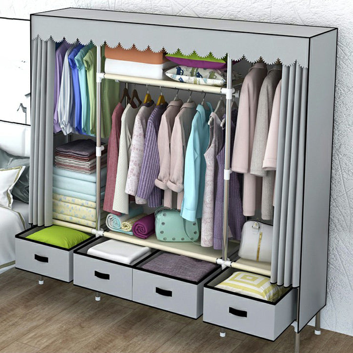 Hinged Wardrobe Closet Contemporary Wardrobe Armoire with Drawer 65"L x 18"W x 66"H Grey Clearhalo 'Armoires & Wardrobes' 'armoires_wardrobes' 'Bedroom Furniture' 'furn' 'furn_armoires_wardrobes' 'Furniture' 6380016