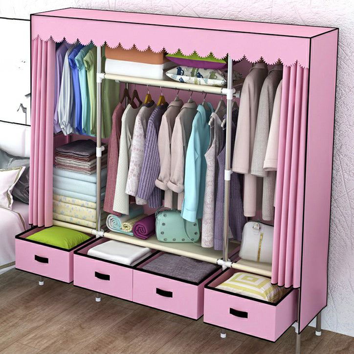 Hinged Wardrobe Closet Contemporary Wardrobe Armoire with Drawer 65"L x 18"W x 66"H Pink Clearhalo 'Armoires & Wardrobes' 'armoires_wardrobes' 'Bedroom Furniture' 'furn' 'furn_armoires_wardrobes' 'Furniture' 6380017