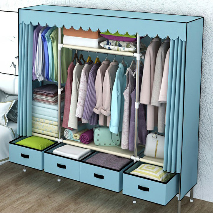 Hinged Wardrobe Closet Contemporary Wardrobe Armoire with Drawer 65"L x 18"W x 66"H Blue Clearhalo 'Armoires & Wardrobes' 'armoires_wardrobes' 'Bedroom Furniture' 'furn' 'furn_armoires_wardrobes' 'Furniture' 6380018