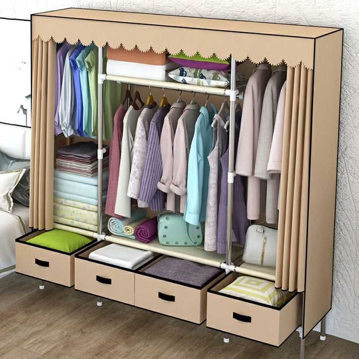 Hinged Wardrobe Closet Contemporary Wardrobe Armoire with Drawer 65"L x 18"W x 66"H Khaki Clearhalo 'Armoires & Wardrobes' 'armoires_wardrobes' 'Bedroom Furniture' 'furn' 'furn_armoires_wardrobes' 'Furniture' 6380019