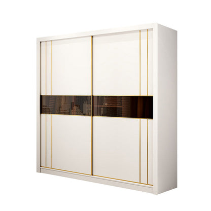 White Wardrobe Closet Engineered Wood Wardrobe Armoire with Garment Rod