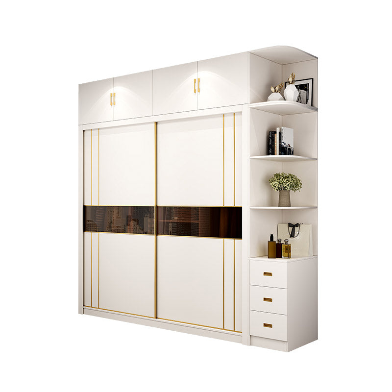 White Wardrobe Closet Engineered Wood Wardrobe Armoire with Garment Rod