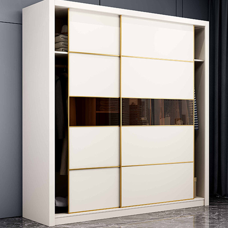 White Wardrobe Closet Engineered Wood Wardrobe Armoire with Garment Rod