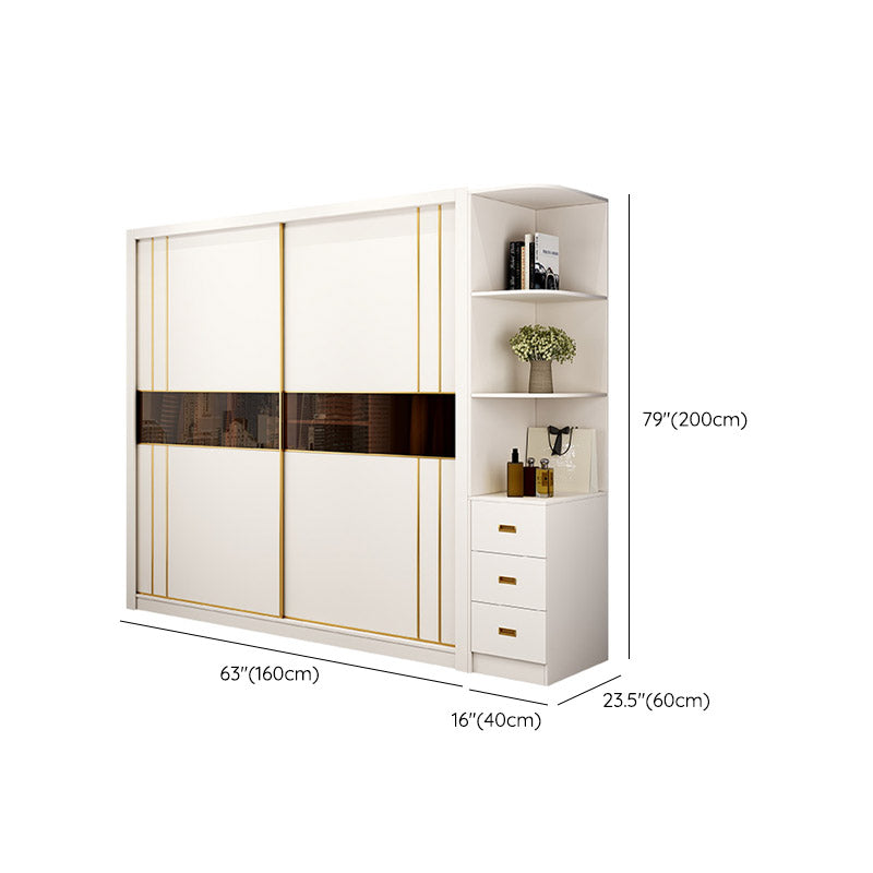 White Wardrobe Closet Engineered Wood Wardrobe Armoire with Garment Rod