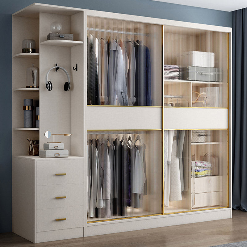 White Engineered Wood Wardrobe Closet Sliding Wardrobe Armoire Clearhalo 'Armoires & Wardrobes' 'armoires_wardrobes' 'Bedroom Furniture' 'furn' 'furn_armoires_wardrobes' 'Furniture' 6380252