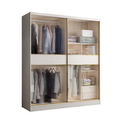 White Engineered Wood Wardrobe Closet Sliding Wardrobe Armoire Armoires & Wardrobes Clearhalo 'Armoires & Wardrobes' 'armoires_wardrobes' 'Bedroom Furniture' 'furn' 'furn_armoires_wardrobes' 'Furniture' 6380253