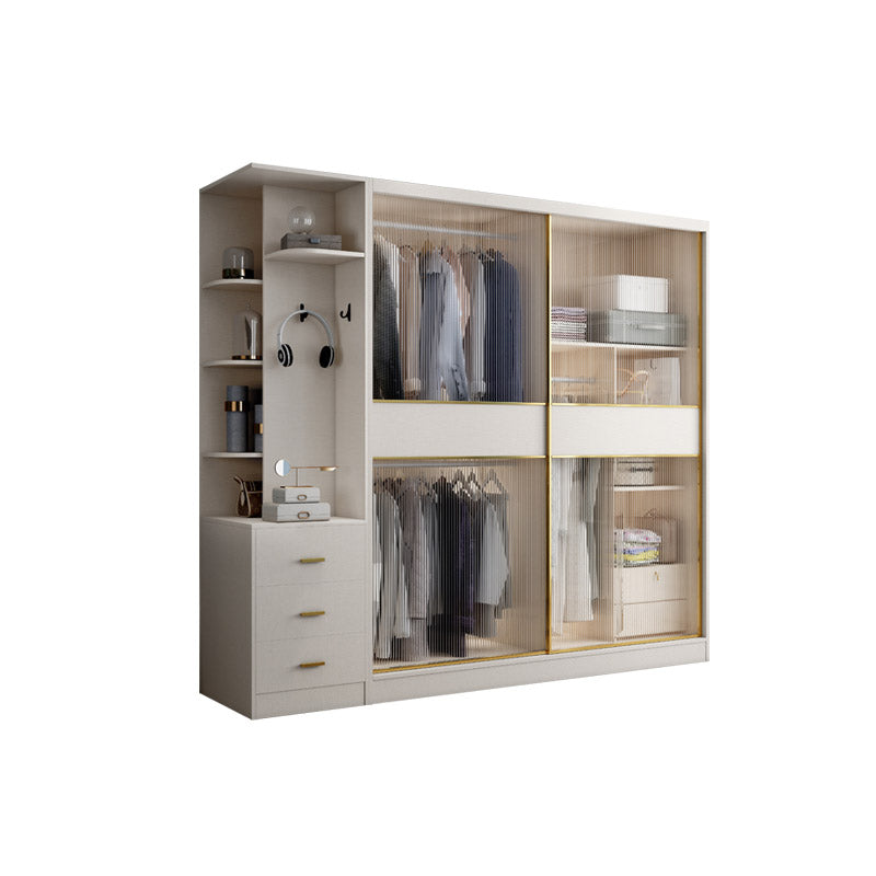 White Engineered Wood Wardrobe Closet Sliding Wardrobe Armoire 47"L x 24"W x 83"H Armoires & Sideboard Clearhalo 'Armoires & Wardrobes' 'armoires_wardrobes' 'Bedroom Furniture' 'furn' 'furn_armoires_wardrobes' 'Furniture' 6380258