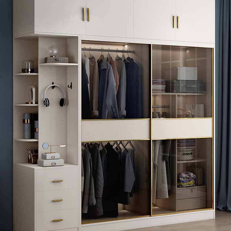 White Engineered Wood Wardrobe Closet Sliding Wardrobe Armoire Clearhalo 'Armoires & Wardrobes' 'armoires_wardrobes' 'Bedroom Furniture' 'furn' 'furn_armoires_wardrobes' 'Furniture' 6380267