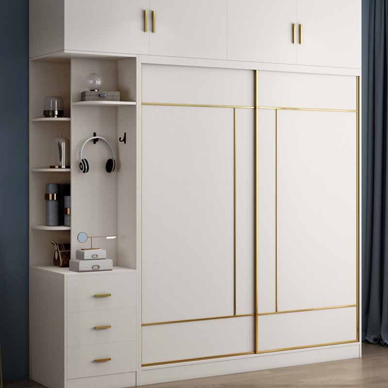 White Engineered Wood Wardrobe Closet Sliding Wardrobe Armoire Clearhalo 'Armoires & Wardrobes' 'armoires_wardrobes' 'Bedroom Furniture' 'furn' 'furn_armoires_wardrobes' 'Furniture' 6380268