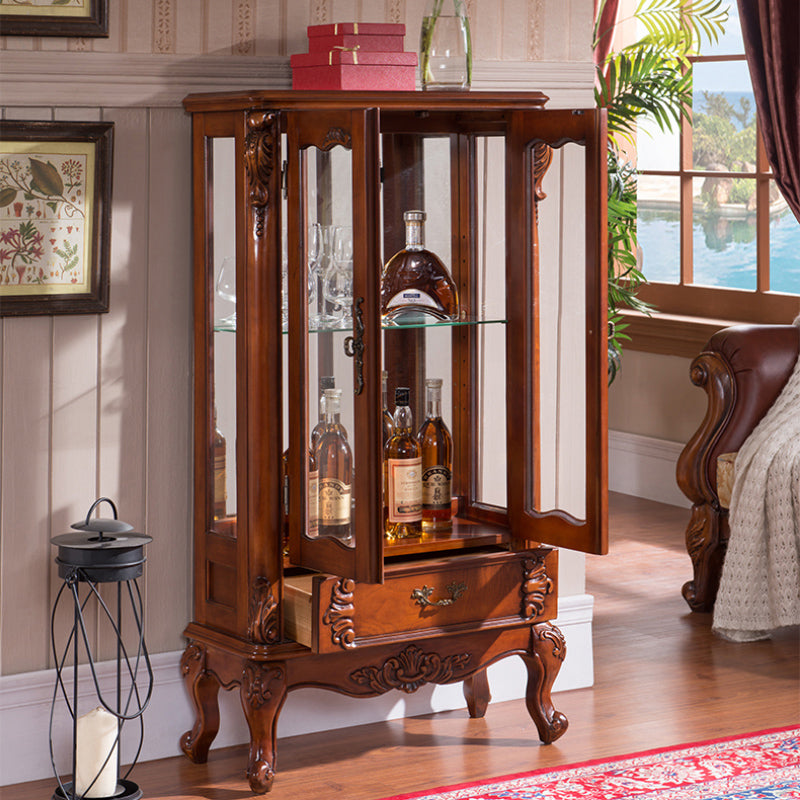 Traditional Rubberwood Display Stand Glass Doors Display Cabinet for Living Room Clearhalo 'Display & China Cabinets' 'display_china_cabinets' 'furn' 'furn_display_china_cabinets' 'Furniture' 'Kitchen & Dining Furniture' 6381704