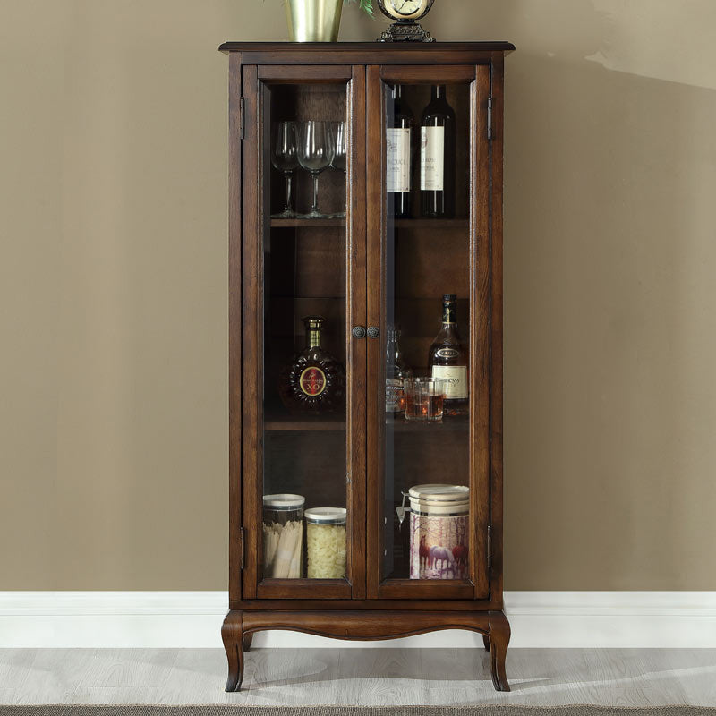 Traditional Rubberwood Display Stand Glass Doors Display Cabinet for Living Room 22.8"L x 12.6"W x 51.2"H Nut-Brown Clearhalo 'Display & China Cabinets' 'display_china_cabinets' 'furn' 'furn_display_china_cabinets' 'Furniture' 'Kitchen & Dining Furniture' 6381706