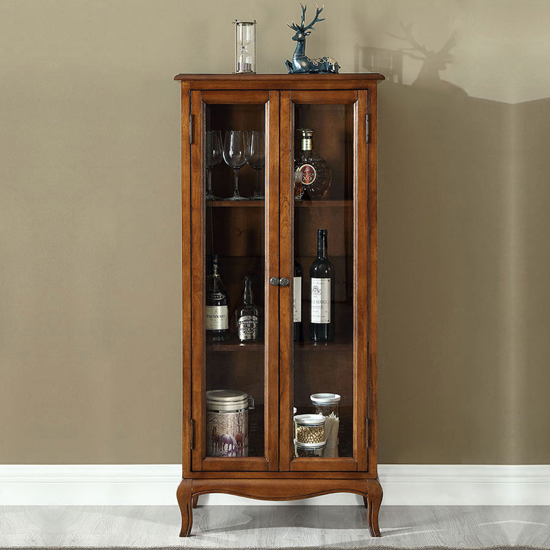 Traditional Rubberwood Display Stand Glass Doors Display Cabinet for Living Room 22.8"L x 12.6"W x 51.2"H Cherry Clearhalo 'Display & China Cabinets' 'display_china_cabinets' 'furn' 'furn_display_china_cabinets' 'Furniture' 'Kitchen & Dining Furniture' 6381712