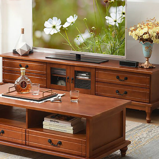 Traditional Wood TV Console Enclosed Storage TV Media Stand with Doors for Living Room Clearhalo 'furn' 'furn_tv_stands_entertainment_centers' 'Furniture' 'Living Room Furniture' 'TV Stands & Entertainment Centers' 'TV Stands & Media Storage Furniture' 'tv_stands_entertainment_centers' 6381862
