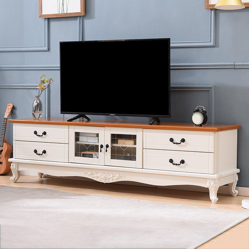 Traditional Wood TV Stand Console Enclosed Storage TV Media Stand for Living Room