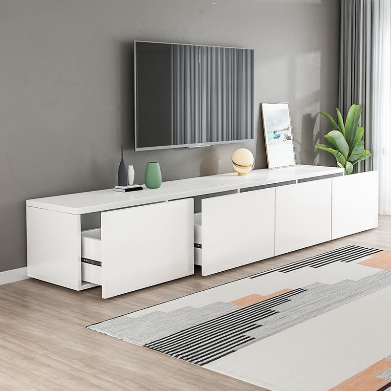 Contemporary Wood White TV Stand Console Enclosed Storage TV Media Stand for Living Room 87"L x 16"W x 16"H Clearhalo 'furn' 'furn_tv_stands_entertainment_centers' 'Furniture' 'Living Room Furniture' 'TV Stands & Entertainment Centers' 'TV Stands & Media Storage Furniture' 'tv_stands_entertainment_centers' 6381916