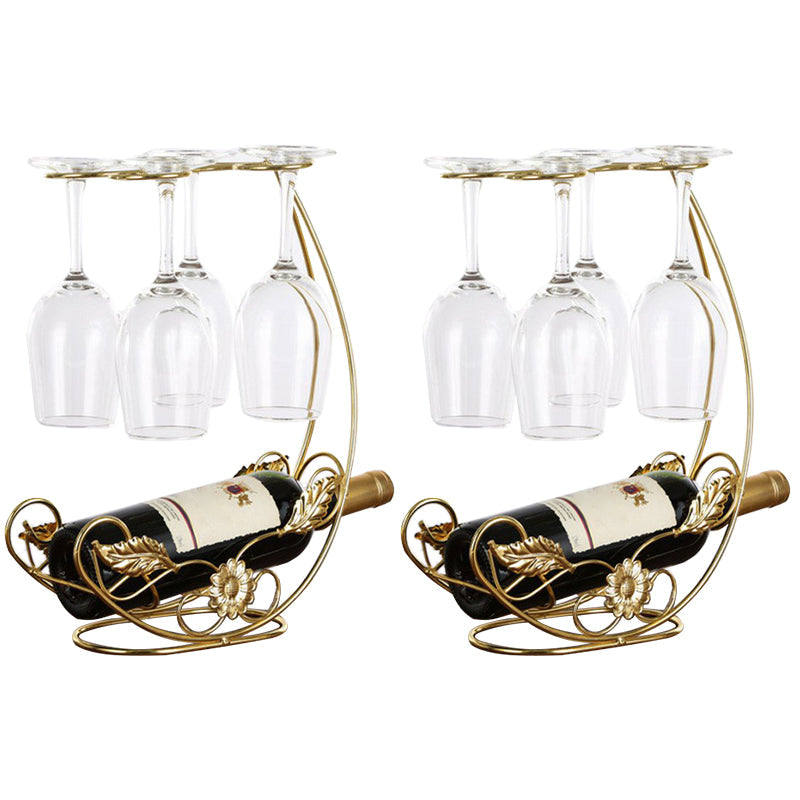 Contemporary Metal Wine Bottle Rack Countertop Bottle Holder for Living Room Gold 2 Piece Set Clearhalo 'furn' 'furn_wine_racks' 'Furniture' 'Kitchen & Dining Furniture' 'Wine Racks' 'wine_racks' 6382337