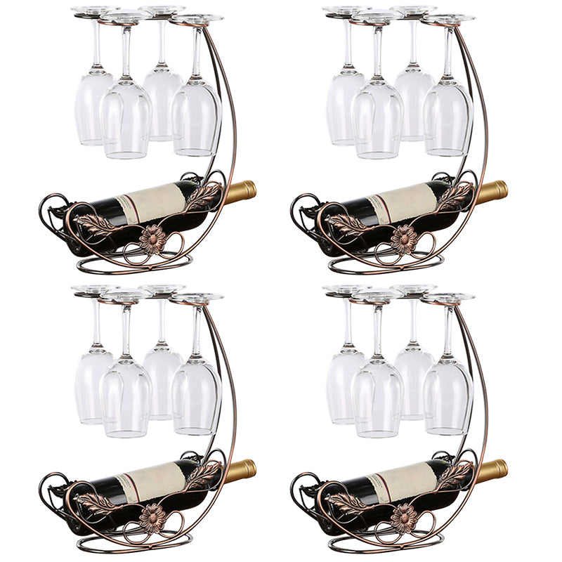 Contemporary Metal Wine Bottle Rack Countertop Bottle Holder for Living Room Bronze 4 Piece Set Clearhalo 'furn' 'furn_wine_racks' 'Furniture' 'Kitchen & Dining Furniture' 'Wine Racks' 'wine_racks' 6382342