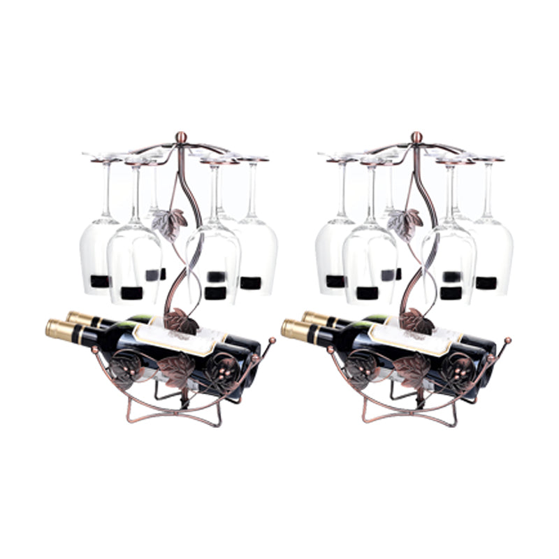 Metal Countertop Wine Glass Stemware Rack Holder Contemporary Bottle Rack Single Rail 9.4"L x 7.1"W x 16.1"H Bronze 2 Piece Set Clearhalo 'furn' 'furn_wine_racks' 'Furniture' 'Kitchen & Dining Furniture' 'Wine Racks' 'wine_racks' 6382404