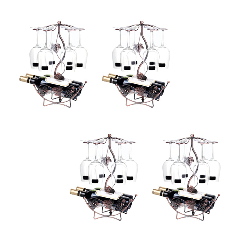 Metal Countertop Wine Glass Stemware Rack Holder Contemporary Bottle Rack Single Rail 9.4"L x 7.1"W x 16.1"H Bronze 4 Piece Set Clearhalo 'furn' 'furn_wine_racks' 'Furniture' 'Kitchen & Dining Furniture' 'Wine Racks' 'wine_racks' 6382405
