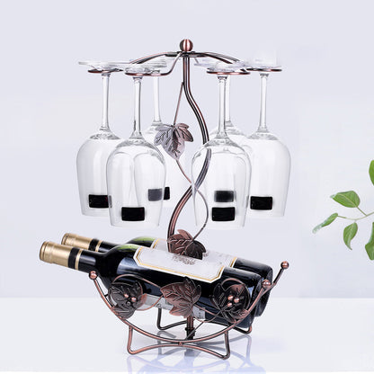 Metal Countertop Wine Glass Stemware Rack Holder Contemporary Bottle Rack Single Rail 9.4"L x 7.1"W x 16.1"H Bronze 1 Piece