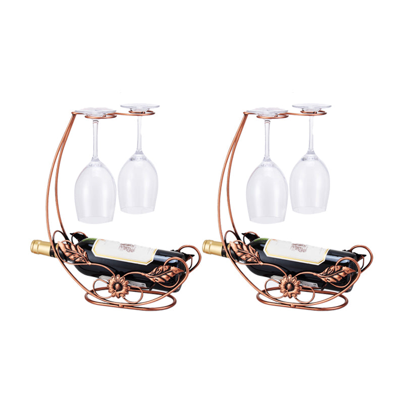 Metal Countertop Wine Glass Stemware Rack Holder Contemporary Bottle Rack Single Rail 11.8"L x 3.9"W x 14.2"H Bronze 2 Piece Set Clearhalo 'furn' 'furn_wine_racks' 'Furniture' 'Kitchen & Dining Furniture' 'Wine Racks' 'wine_racks' 6382408