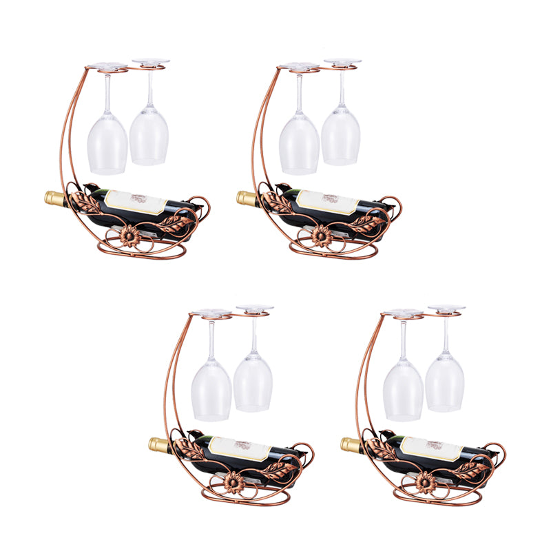 Metal Countertop Wine Glass Stemware Rack Holder Contemporary Bottle Rack Single Rail 11.8"L x 3.9"W x 14.2"H Bronze 4 Piece Set Clearhalo 'furn' 'furn_wine_racks' 'Furniture' 'Kitchen & Dining Furniture' 'Wine Racks' 'wine_racks' 6382410