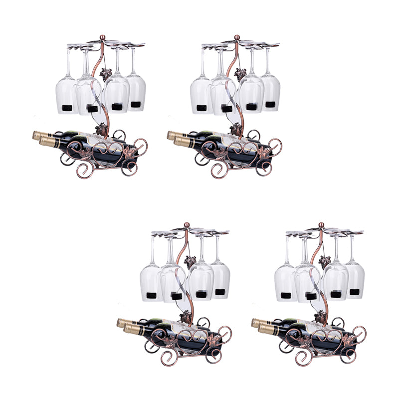 Metal Countertop Wine Glass Stemware Rack Holder Contemporary Bottle Rack Single Rail 9.8"L x 7.3"W x 16.5"H Bronze 4 Piece Set Clearhalo 'furn' 'furn_wine_racks' 'Furniture' 'Kitchen & Dining Furniture' 'Wine Racks' 'wine_racks' 6382414