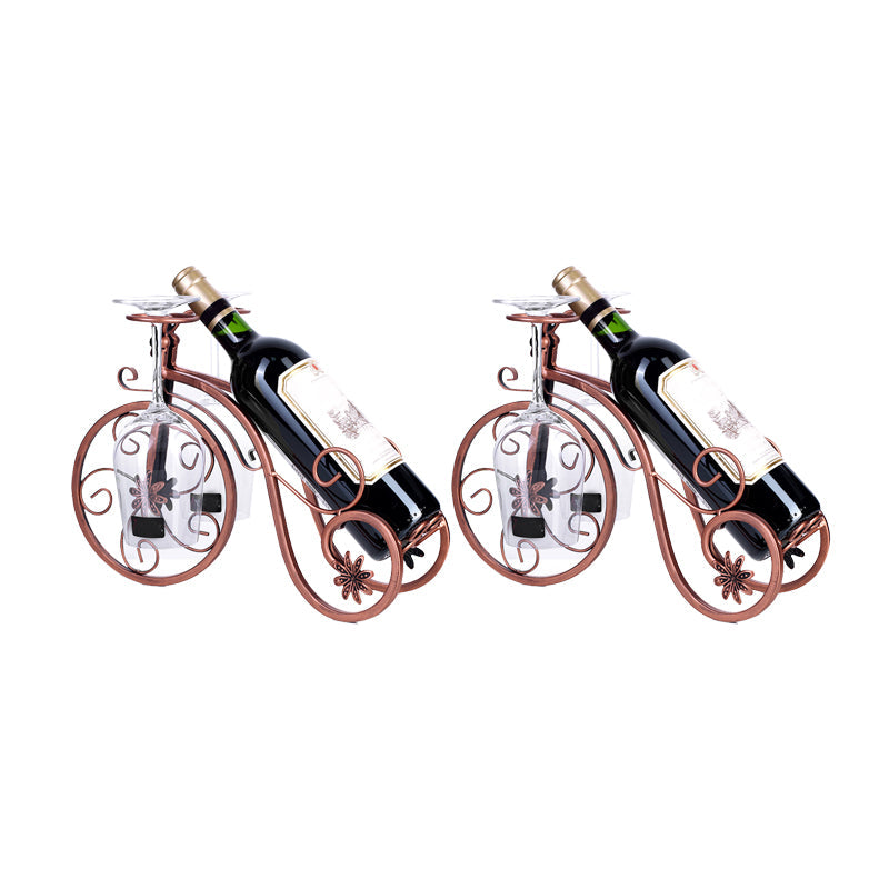 Metal Countertop Wine Glass Stemware Rack Holder Contemporary Bottle Rack Single Rail 13.6"L x 6.9"W x 9.4"H Bronze 2 Piece Set Clearhalo 'furn' 'furn_wine_racks' 'Furniture' 'Kitchen & Dining Furniture' 'Wine Racks' 'wine_racks' 6382417