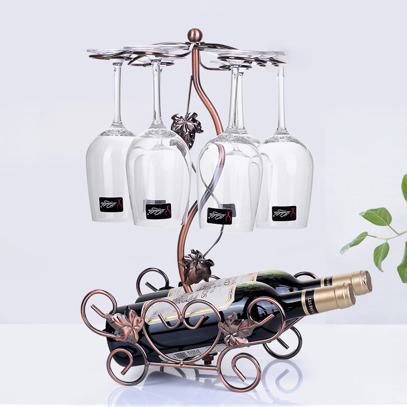 Metal Countertop Wine Glass Stemware Rack Holder Contemporary Bottle Rack Single Rail 9.8"L x 7.3"W x 16.5"H Bronze 1 Piece Clearhalo 'furn' 'furn_wine_racks' 'Furniture' 'Kitchen & Dining Furniture' 'Wine Racks' 'wine_racks' 6382418