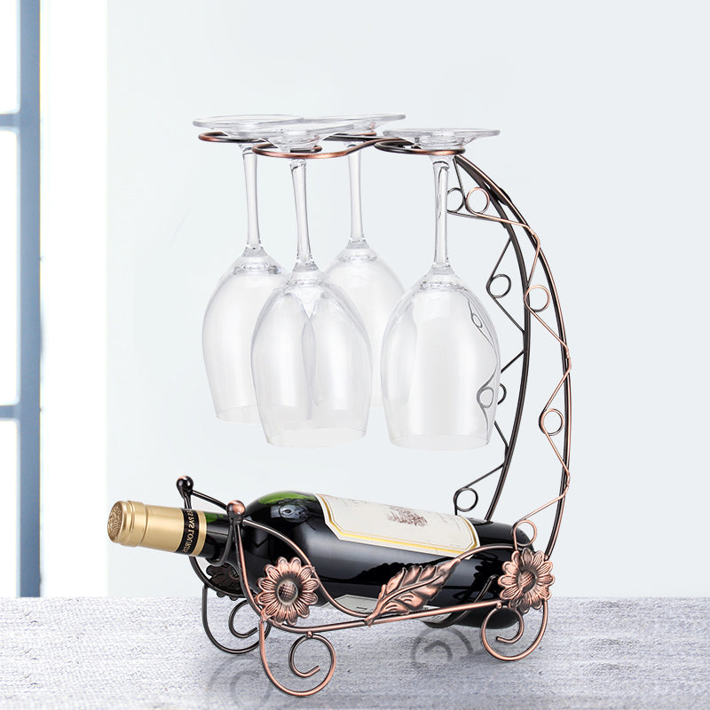 Metal Countertop Wine Glass Stemware Rack Holder Contemporary Bottle Rack Single Rail 9.8"L x 3.9"W x 13.8"H Bronze 1 Piece Clearhalo 'furn' 'furn_wine_racks' 'Furniture' 'Kitchen & Dining Furniture' 'Wine Racks' 'wine_racks' 6382420