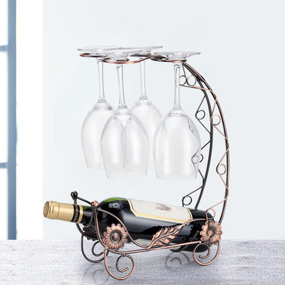 Metal Countertop Wine Glass Stemware Rack Holder Contemporary Bottle Rack Single Rail 9.8"L x 3.9"W x 13.8"H Bronze 1 Piece Clearhalo 'furn' 'furn_wine_racks' 'Furniture' 'Kitchen & Dining Furniture' 'Wine Racks' 'wine_racks' 6382420