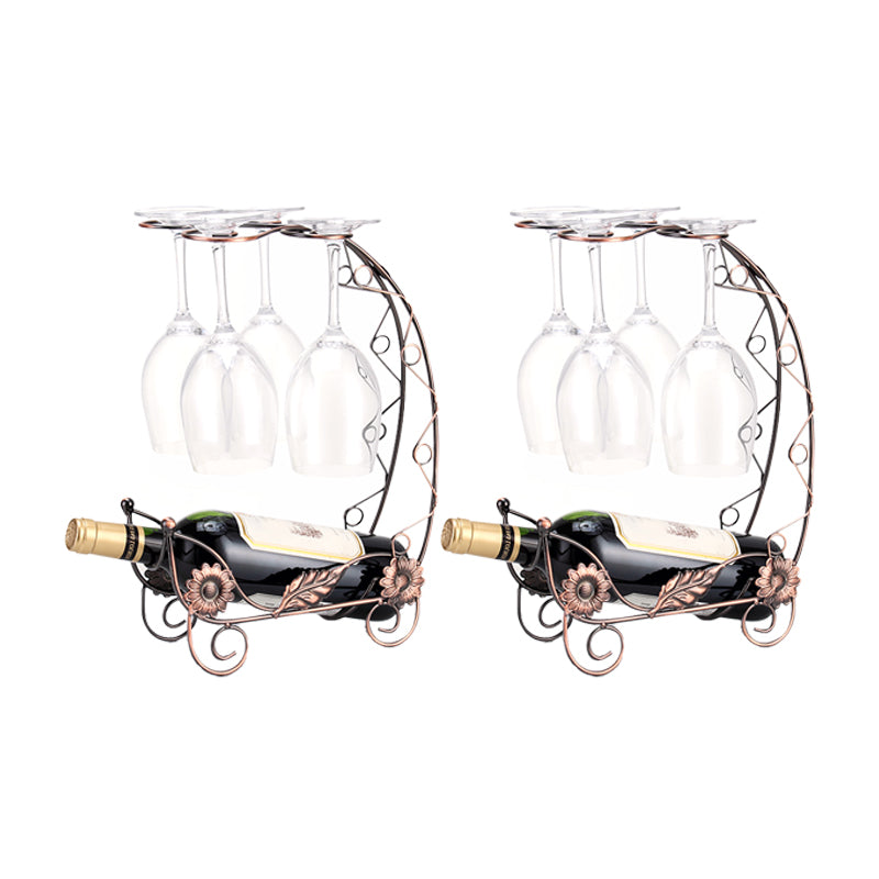 Metal Countertop Wine Glass Stemware Rack Holder Contemporary Bottle Rack Single Rail 9.8"L x 3.9"W x 13.8"H Bronze 2 Piece Set Clearhalo 'furn' 'furn_wine_racks' 'Furniture' 'Kitchen & Dining Furniture' 'Wine Racks' 'wine_racks' 6382421