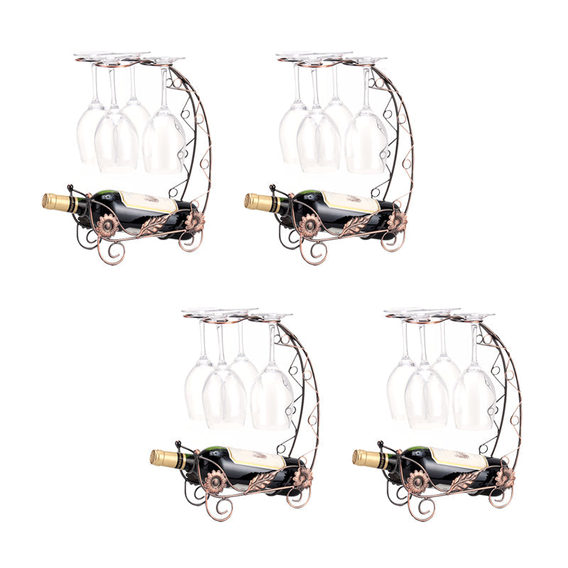 Metal Countertop Wine Glass Stemware Rack Holder Contemporary Bottle Rack Single Rail 9.8"L x 3.9"W x 13.8"H Bronze 4 Piece Set Clearhalo 'furn' 'furn_wine_racks' 'Furniture' 'Kitchen & Dining Furniture' 'Wine Racks' 'wine_racks' 6382422