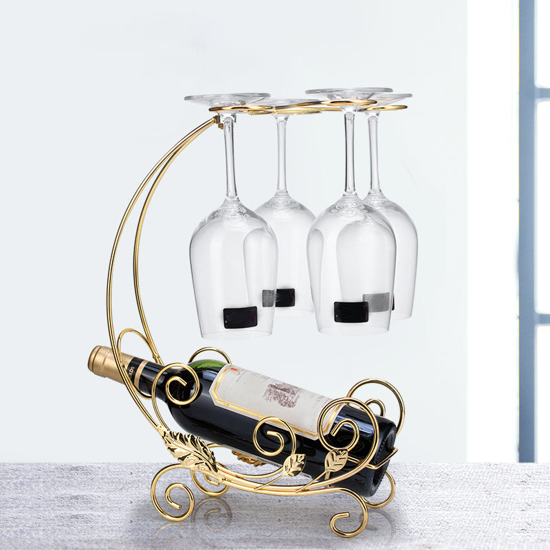 Metal Countertop Wine Glass Stemware Rack Holder Contemporary Bottle Rack Single Rail 10.6"L x 7.9"W x 15"H Gold 1 Piece Clearhalo 'furn' 'furn_wine_racks' 'Furniture' 'Kitchen & Dining Furniture' 'Wine Racks' 'wine_racks' 6382426