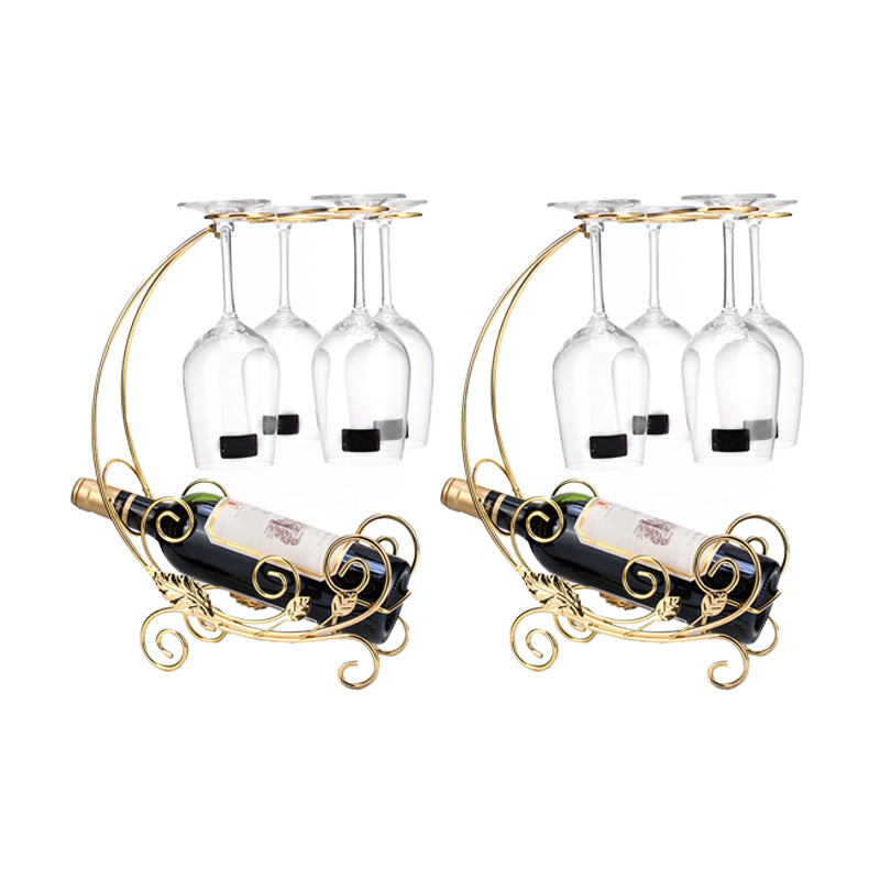 Metal Countertop Wine Glass Stemware Rack Holder Contemporary Bottle Rack Single Rail 10.6"L x 7.9"W x 15"H Gold 2 Piece Set Clearhalo 'furn' 'furn_wine_racks' 'Furniture' 'Kitchen & Dining Furniture' 'Wine Racks' 'wine_racks' 6382427