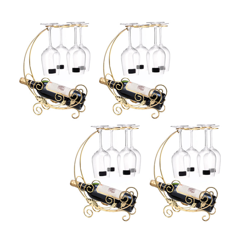 Metal Countertop Wine Glass Stemware Rack Holder Contemporary Bottle Rack Single Rail 10.6"L x 7.9"W x 15"H Gold 4 Piece Set Clearhalo 'furn' 'furn_wine_racks' 'Furniture' 'Kitchen & Dining Furniture' 'Wine Racks' 'wine_racks' 6382428