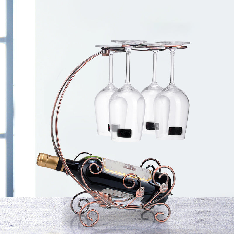 Metal Countertop Wine Glass Stemware Rack Holder Contemporary Bottle Rack Single Rail 10.6"L x 7.9"W x 15"H Bronze 1 Piece Clearhalo 'furn' 'furn_wine_racks' 'Furniture' 'Kitchen & Dining Furniture' 'Wine Racks' 'wine_racks' 6382429