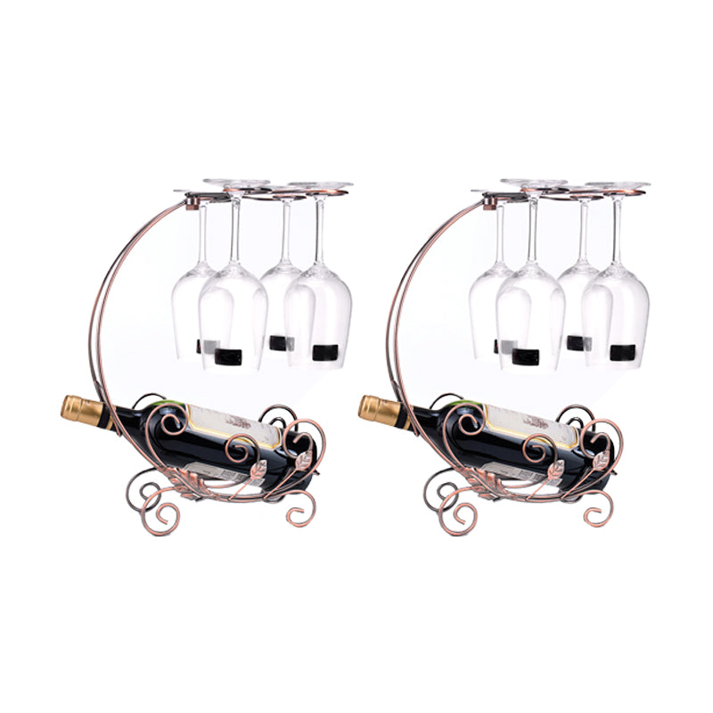 Metal Countertop Wine Glass Stemware Rack Holder Contemporary Bottle Rack Single Rail 10.6"L x 7.9"W x 15"H Bronze 2 Piece Set Clearhalo 'furn' 'furn_wine_racks' 'Furniture' 'Kitchen & Dining Furniture' 'Wine Racks' 'wine_racks' 6382430