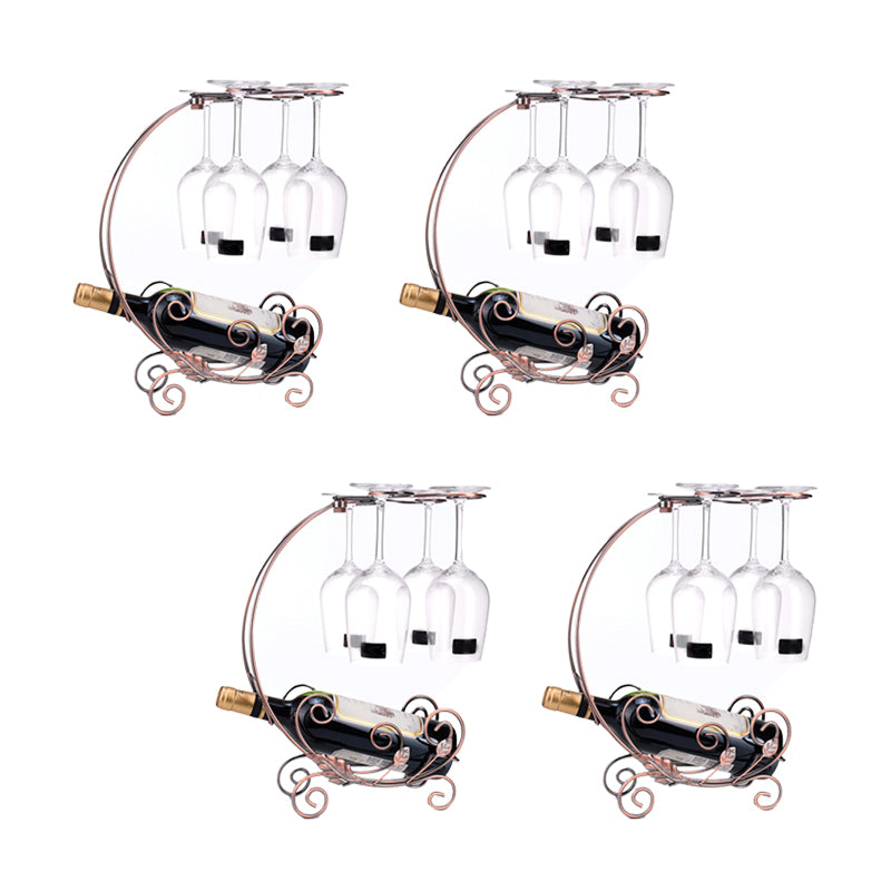 Metal Countertop Wine Glass Stemware Rack Holder Contemporary Bottle Rack Single Rail 10.6"L x 7.9"W x 15"H Bronze 4 Piece Set Clearhalo 'furn' 'furn_wine_racks' 'Furniture' 'Kitchen & Dining Furniture' 'Wine Racks' 'wine_racks' 6382431