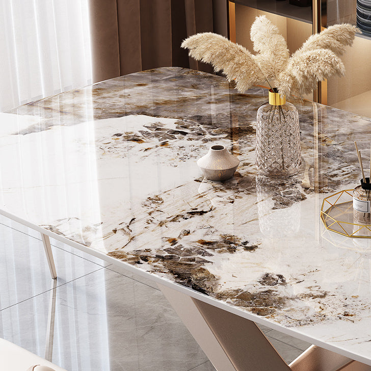 Mesa de comedor rectangular Juego de comedor de piedra 1/5/7 PCS con sillas tapizadas