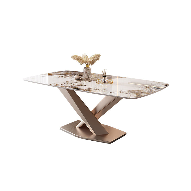 Mesa de comedor rectangular Juego de comedor de piedra 1/5/7 PCS con sillas tapizadas