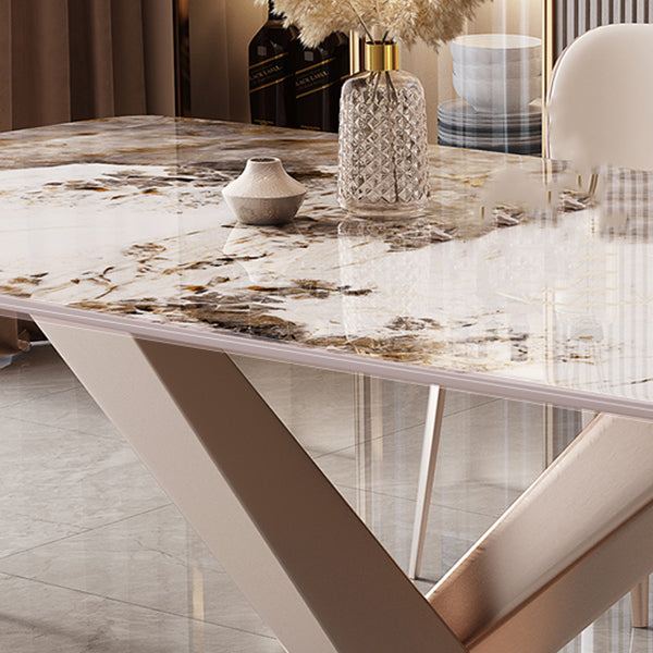 Mesa de comedor rectangular Juego de comedor de piedra 1/5/7 PCS con sillas tapizadas