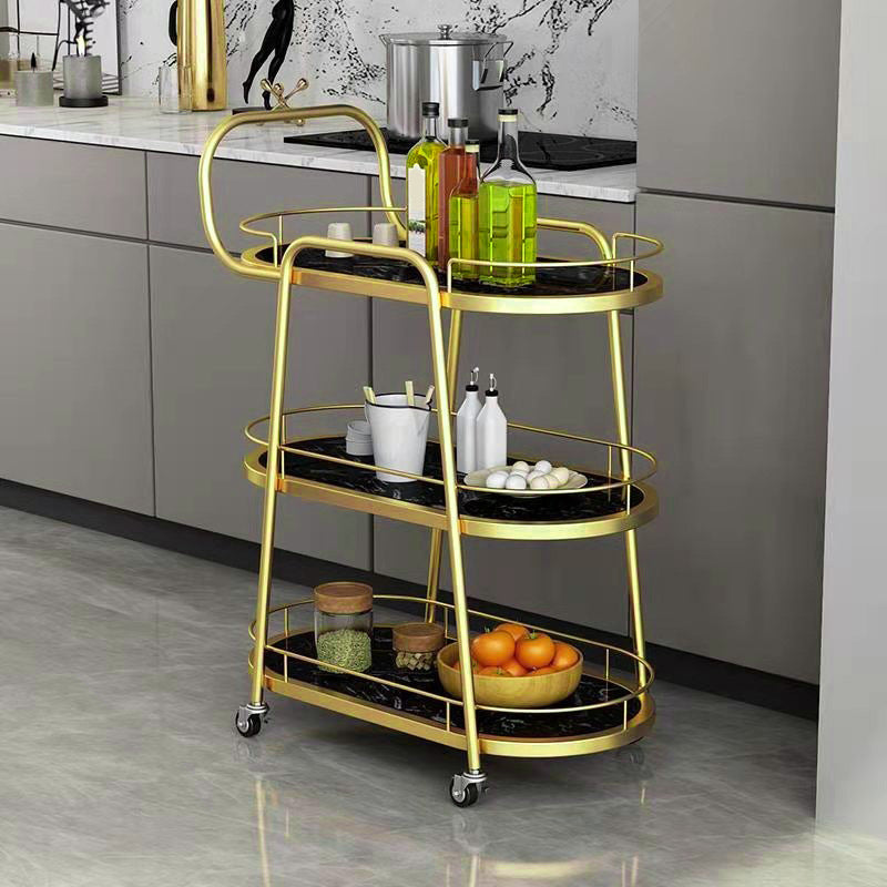 Rolling Contemporary Prep Table Metal Prep Table for Kitchen Use Oval 3 Black Clearhalo 'furn' 'furn_kitchen_islands_carts' 'Furniture' 'Kitchen & Dining Furniture' 'Kitchen Islands & Carts' 'kitchen_islands_carts' 6382696
